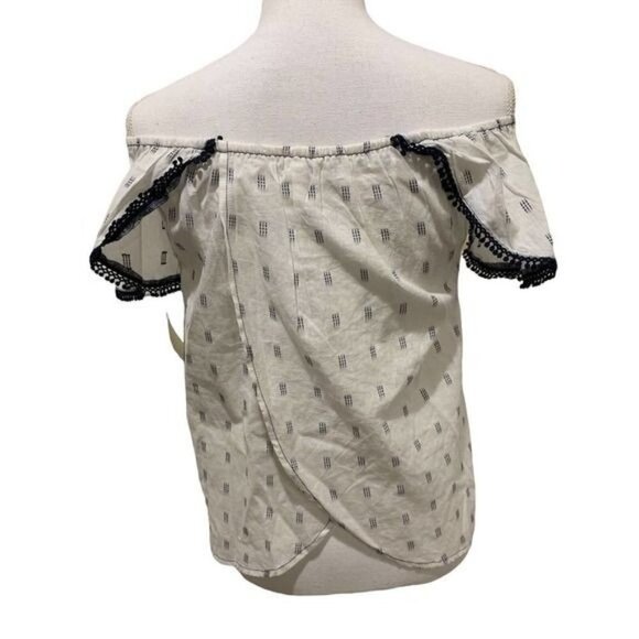 Lucky Brand Womens Top Off The Shoulder Crochet Trim White Navy Size Small NWT - Picture 6 of 12